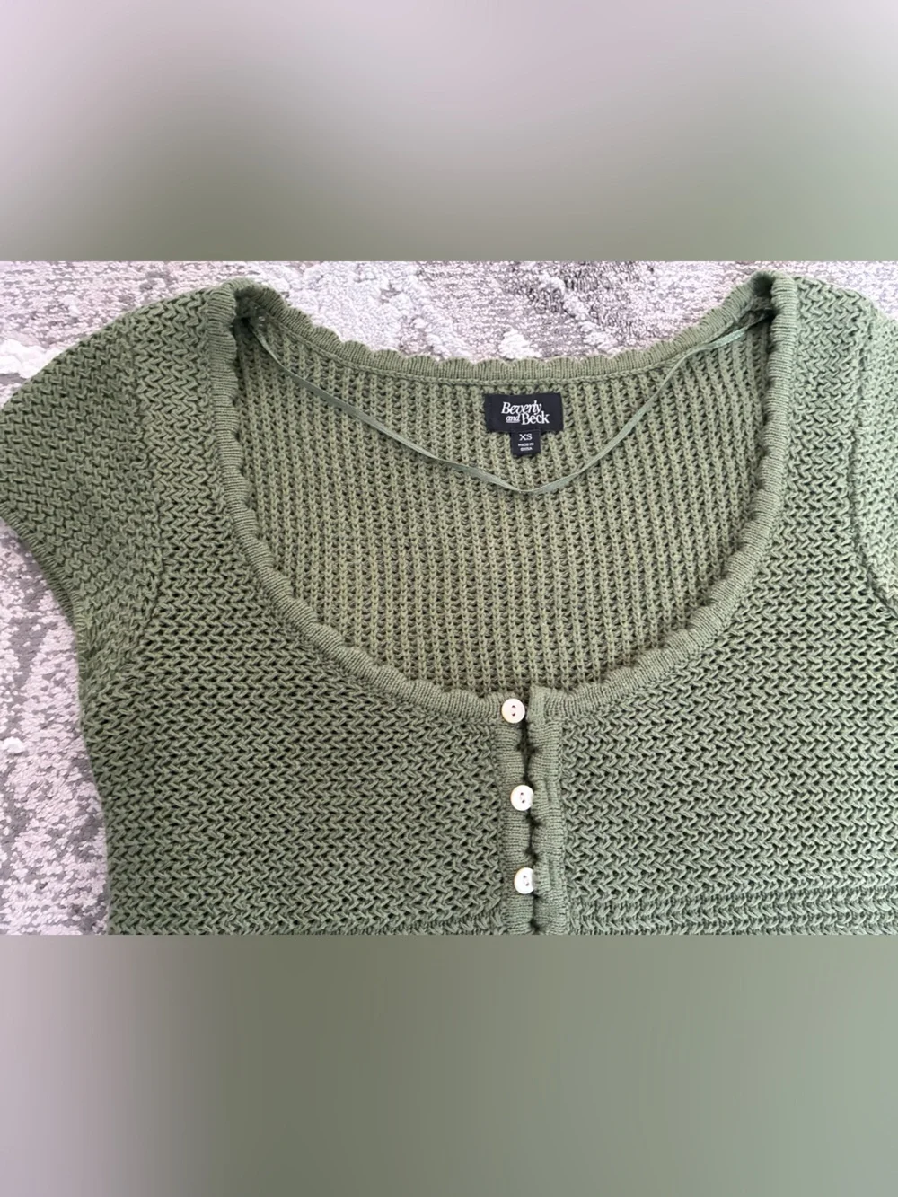 Anthropologie 100% cotton crochet scoop crop top sweater knit Sz XS green jade